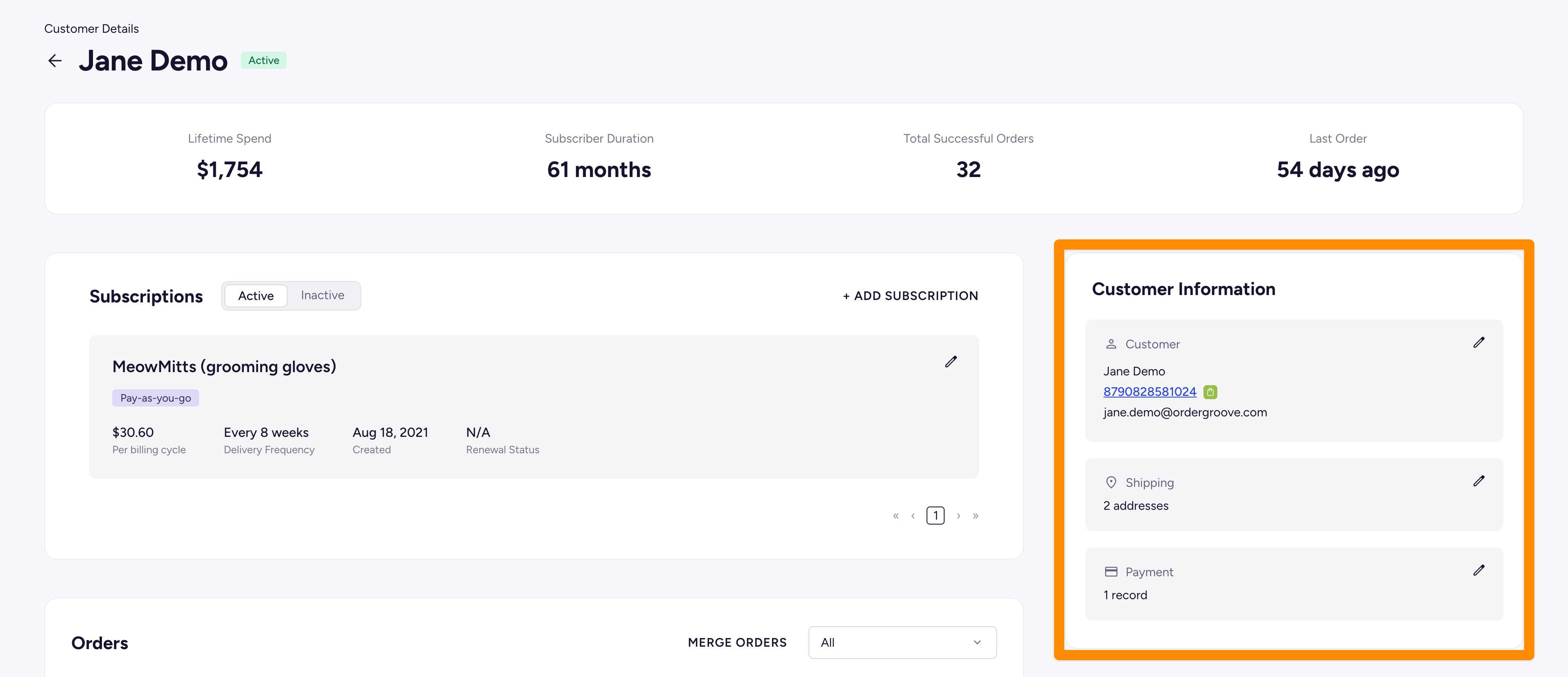 The Customer Information section showing name, Customer ID, and record counts